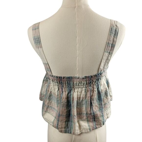 NEW American Eagle Outfitters X-Small Cotton Cropped Top Pink Blue Green Plaid - Picture 6 of 14